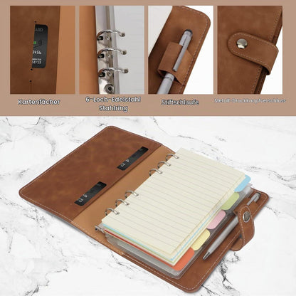 A6 Ringbuch – Notizbuch mit Papier, Taschen & Teilern in Lederoptik