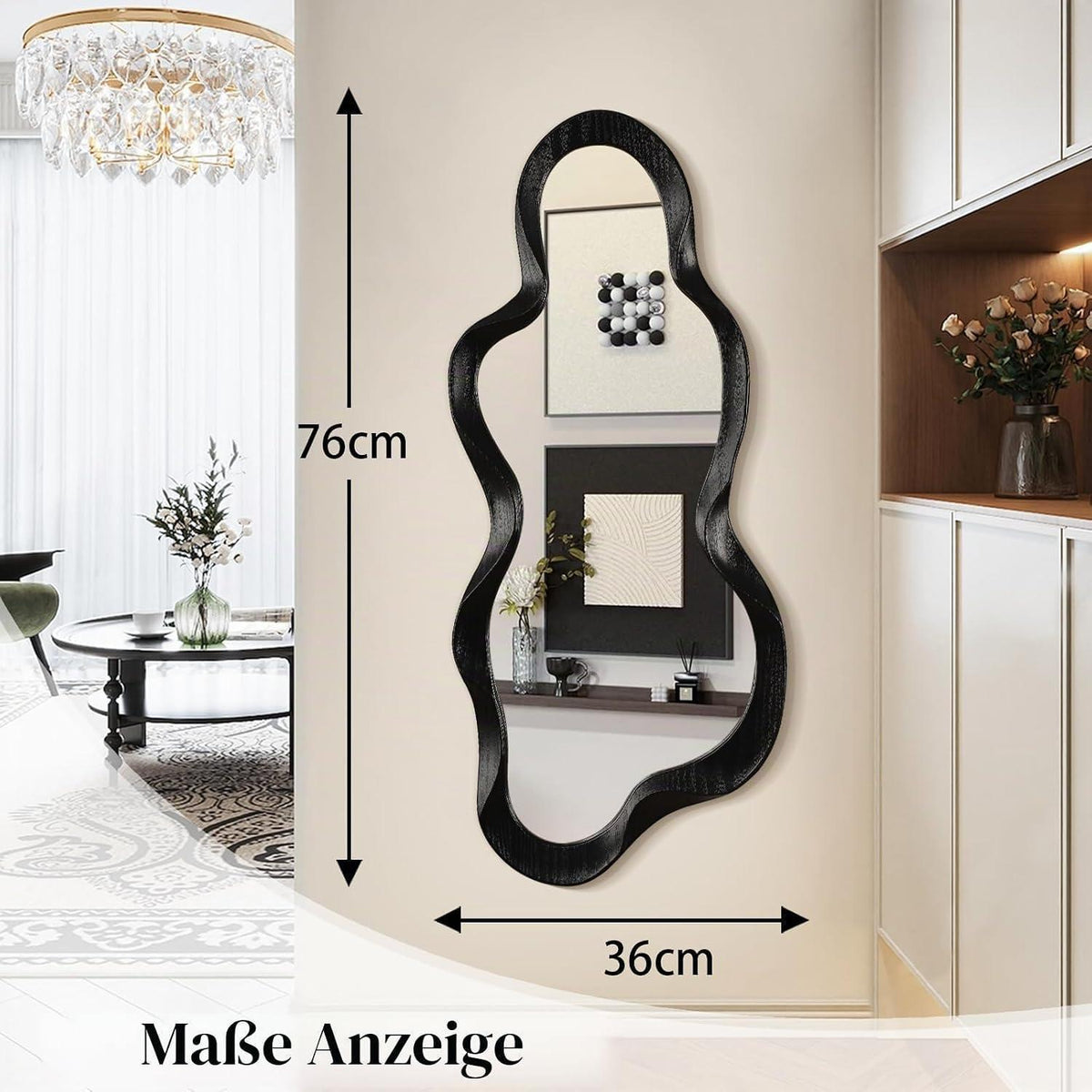 Asymmetrischer Wandspiegel mit Wolkenholzrahmen – Dekorativer Spiegel