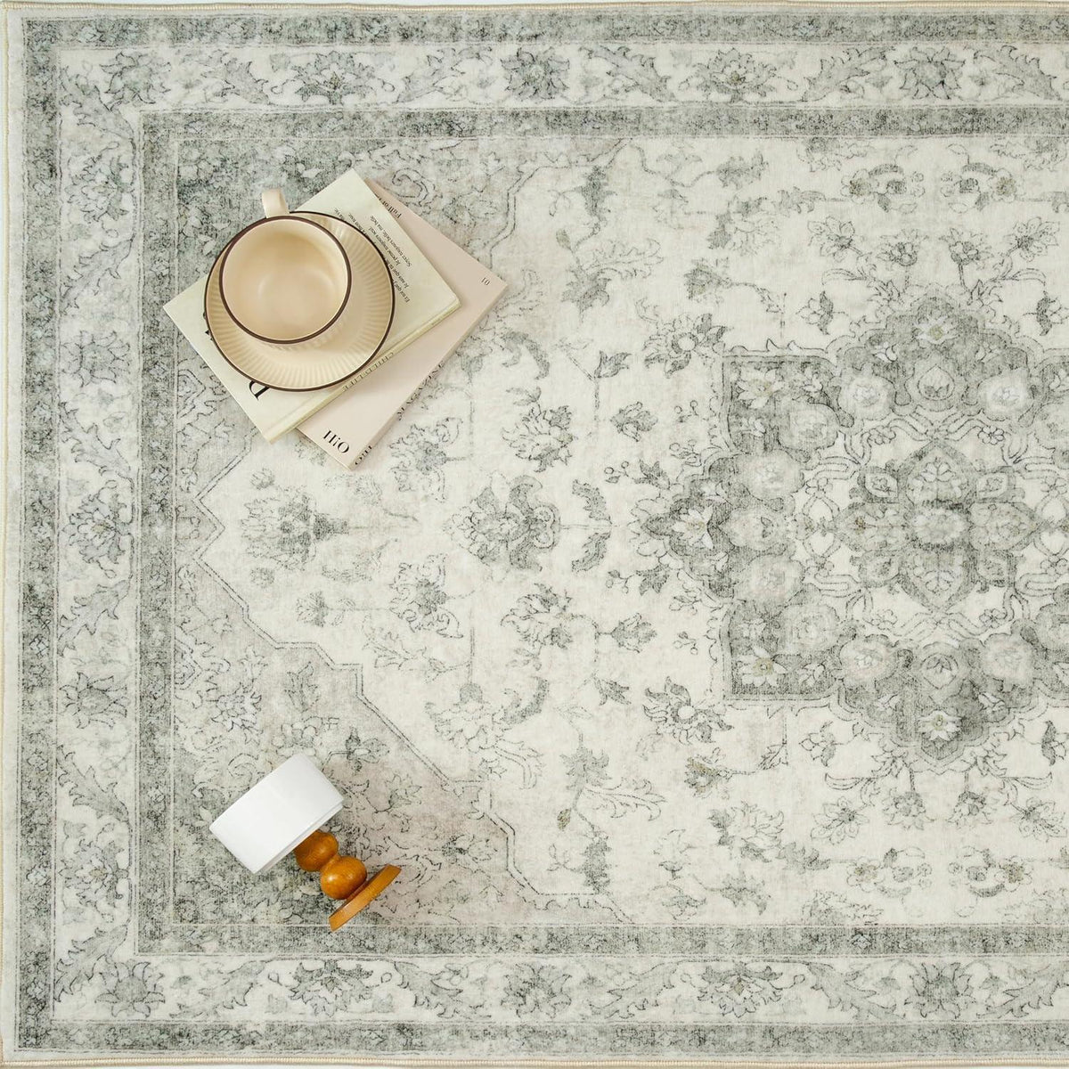 Vintage Grün Teppich 160x230cm Waschbar Rechteckig