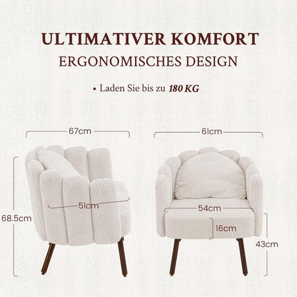 Gepolsterter Muschelsessel mit Blütenblatt-Rückenlehne, Beige