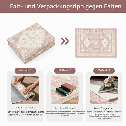 Vintage Teppich 200x290 cm – Altrosa Beige – Wohnzimmerteppich