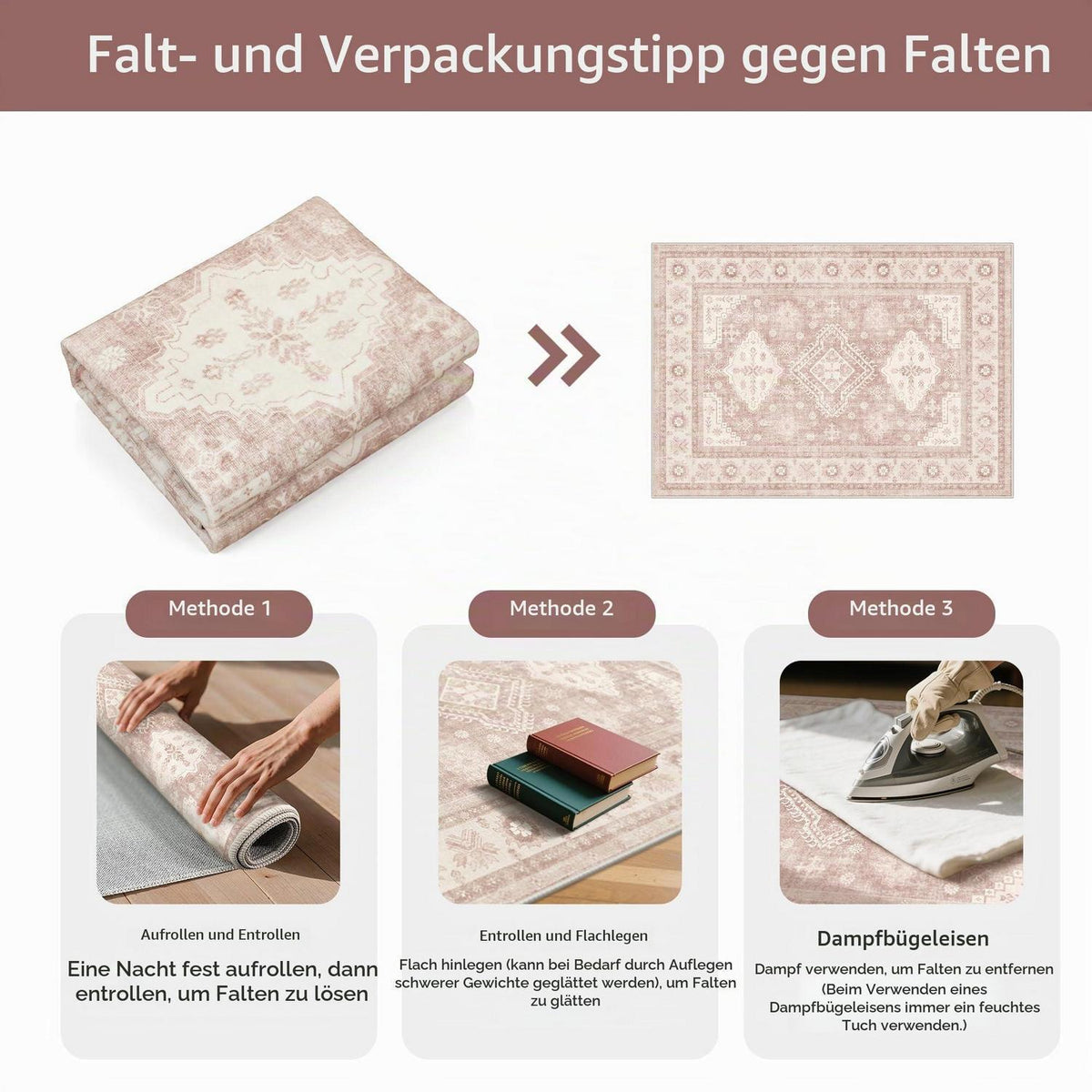 Vintage Teppich Wohnzimmer 160x230 cm Altrosa Beige