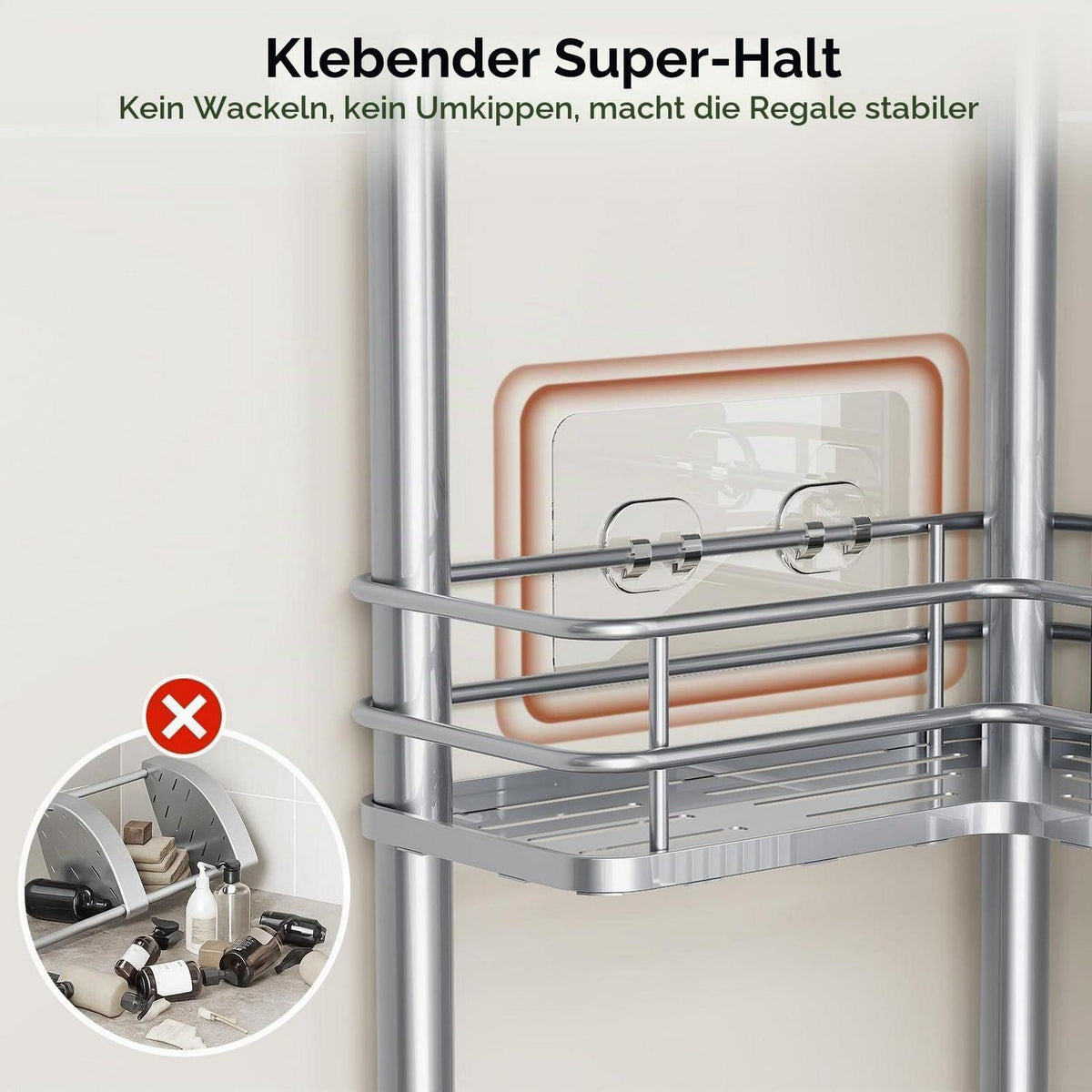 Freistehende Duschablage 4-fach rostfrei mit Haken