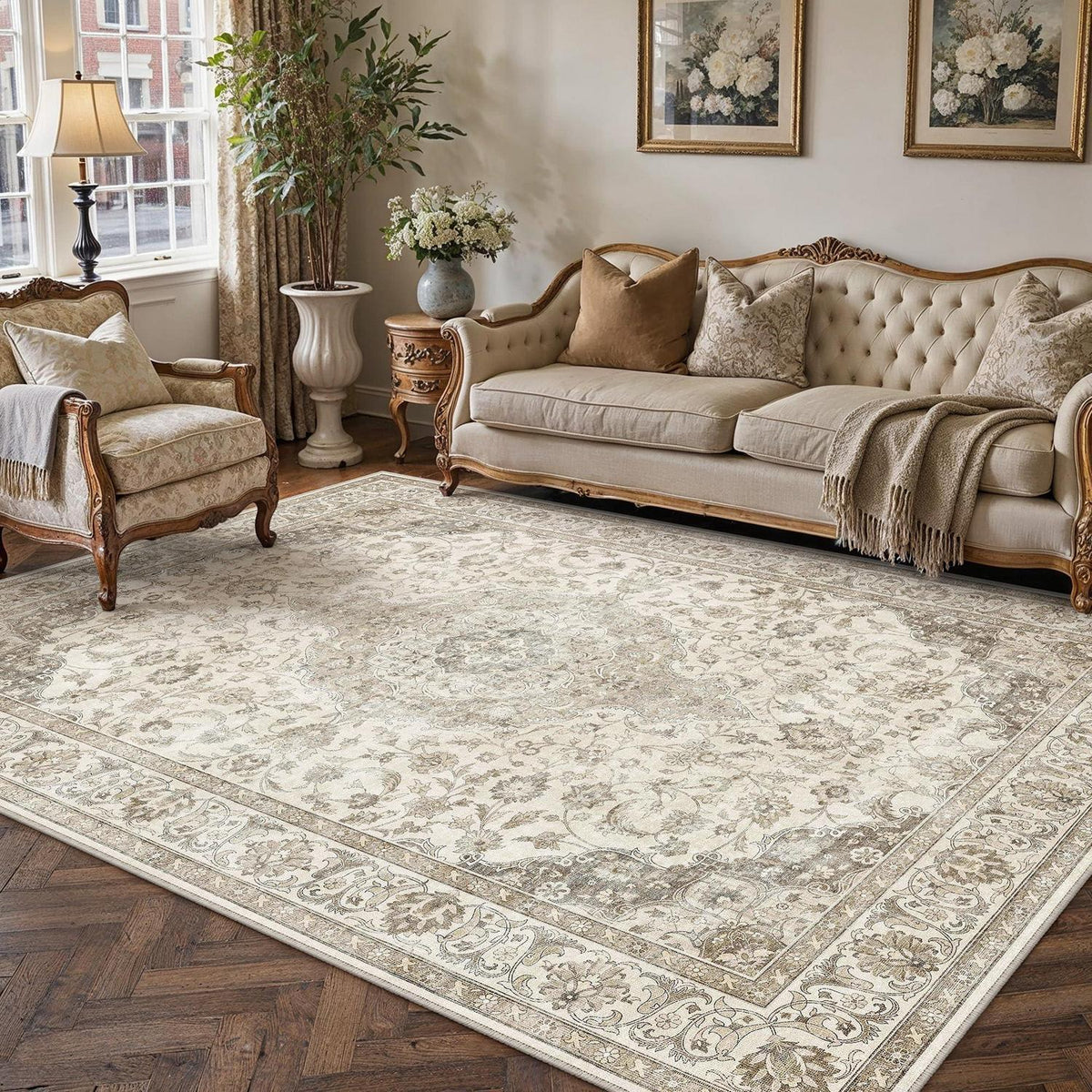 Brauner Vintage Teppich 160x230cm – Waschbar & Rutschfest