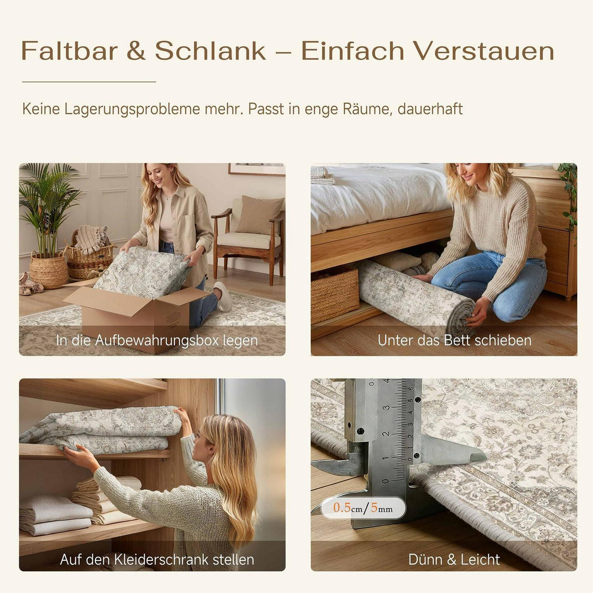 Brauner Vintage Teppich 160x230cm – Waschbar & Rutschfest
