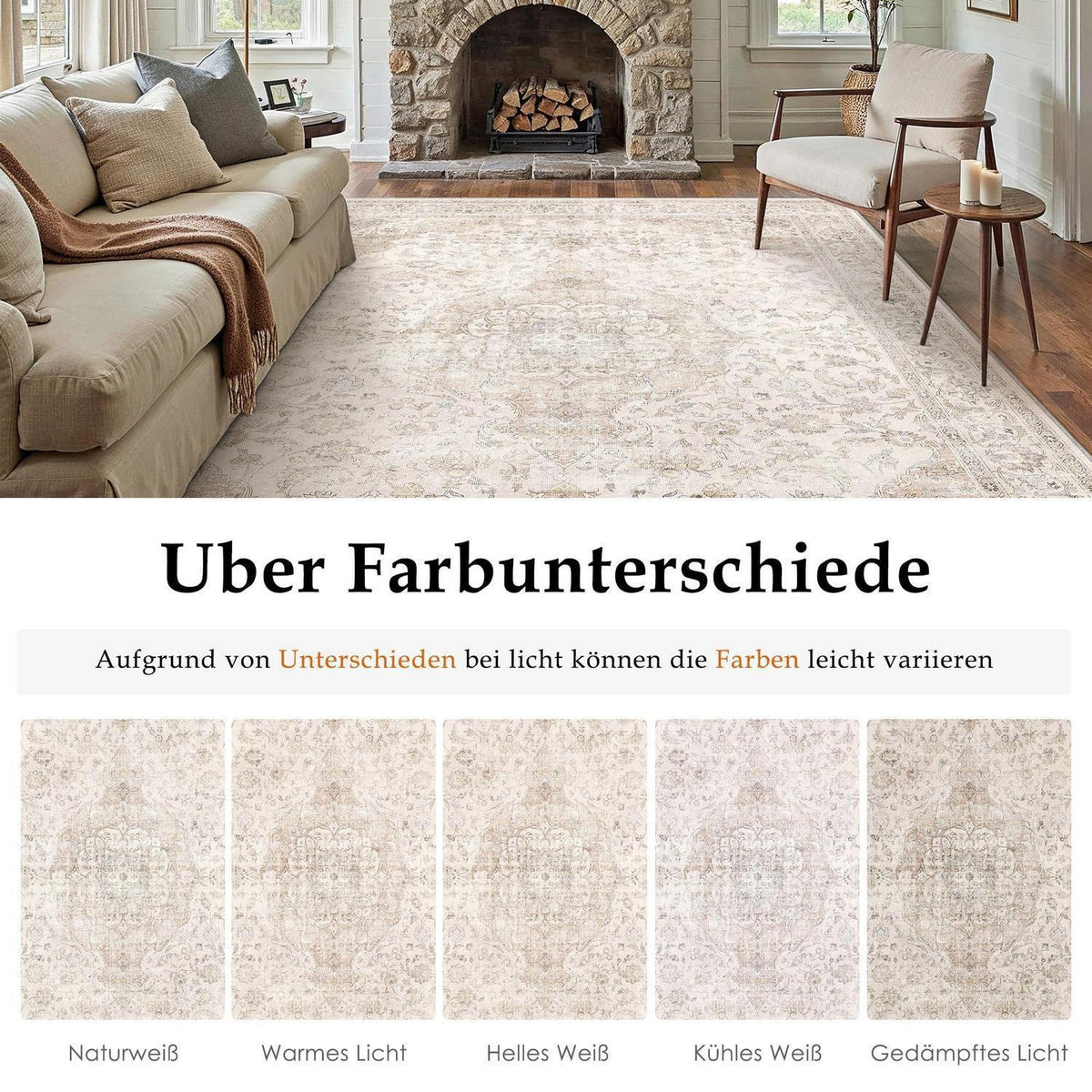 Vintage Teppich Wohnzimmer 200x300cm Beige Waschbar