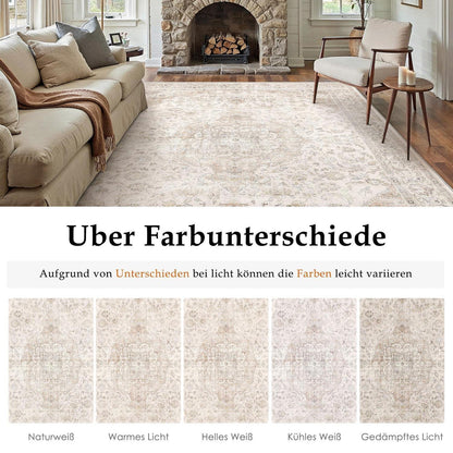 Vintage Teppich Wohnzimmer 200x300cm Beige Waschbar