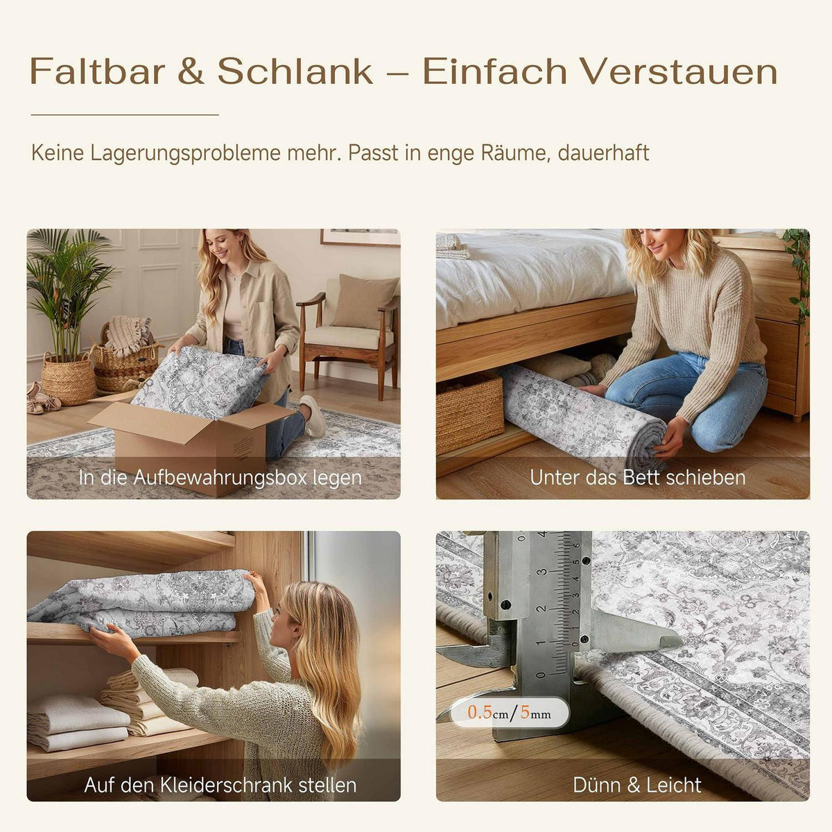 Vintage Grau Teppich Wohnzimmer 200x300cm Waschbar