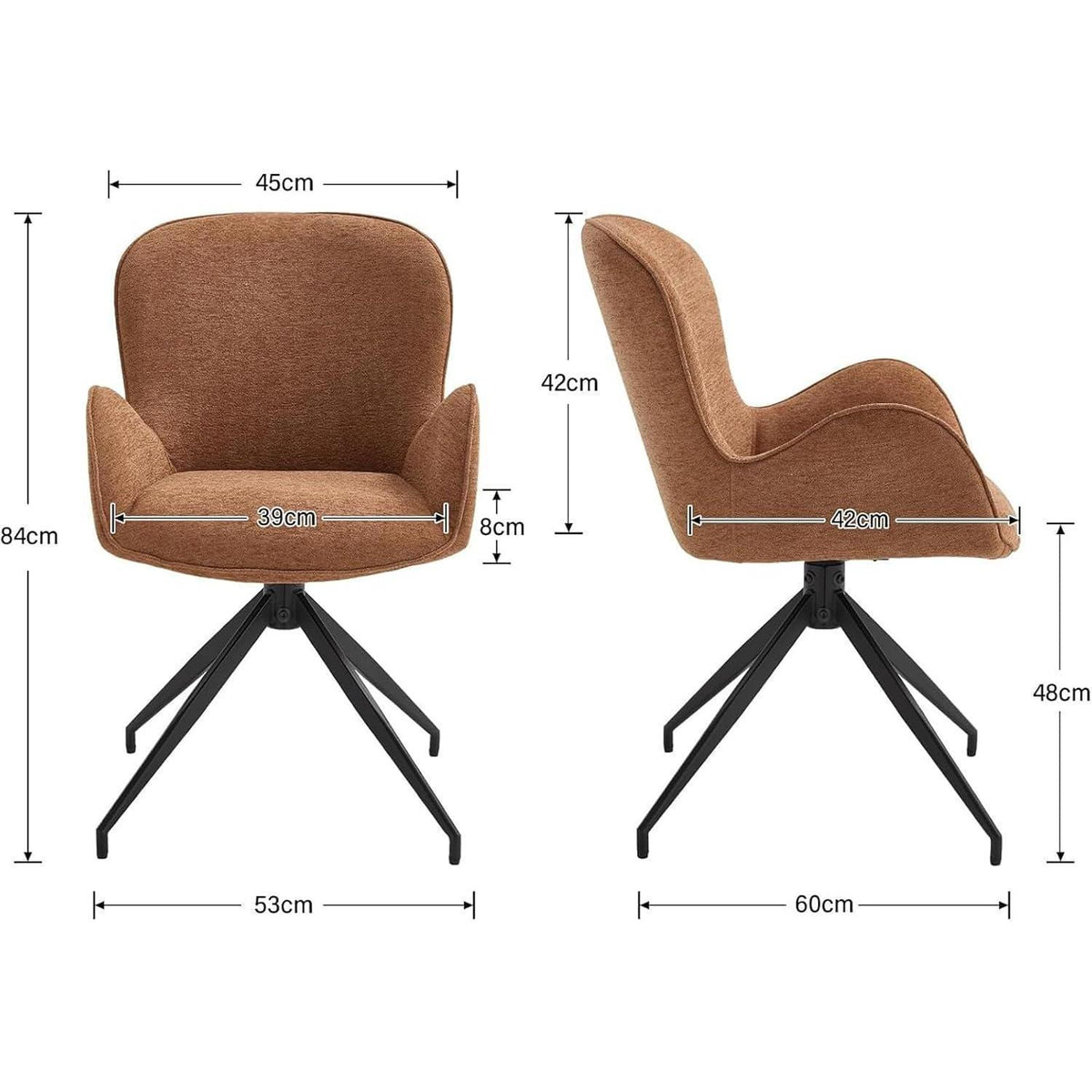 Drehbarer Esszimmerstuhl Set Braun – 4er Pack mit Armlehnen