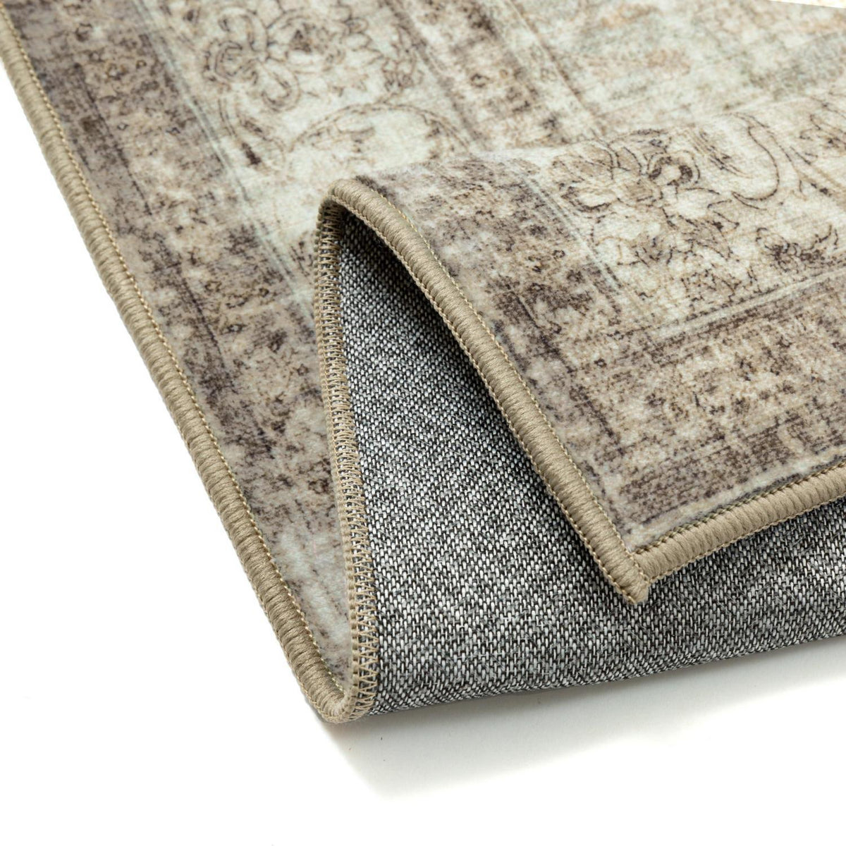 Vintage Teppich Grün Braun 200x300cm Waschbar Kurzflor