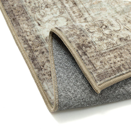 Vintage Teppich Grün Braun 200x300cm Waschbar Kurzflor
