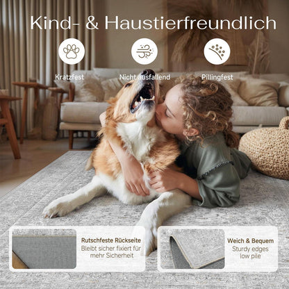 Grauer Wohnzimmerteppich 160x230cm – Waschbar & Rutschfest