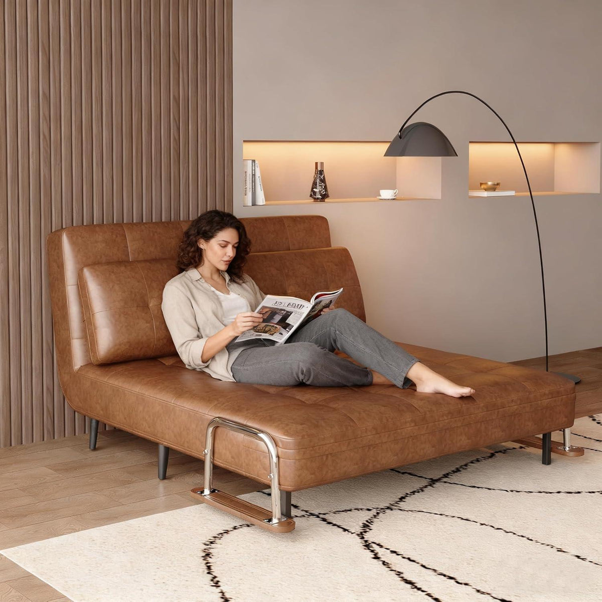 Braunes Schlafs Sofa in Lederoptik – 150 cm