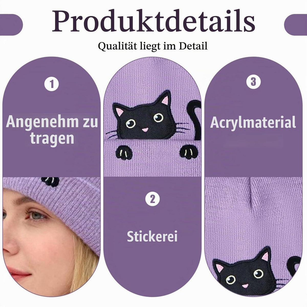 Katzenmütze Mädchen Winterbeanie Lila mit Katzenohren