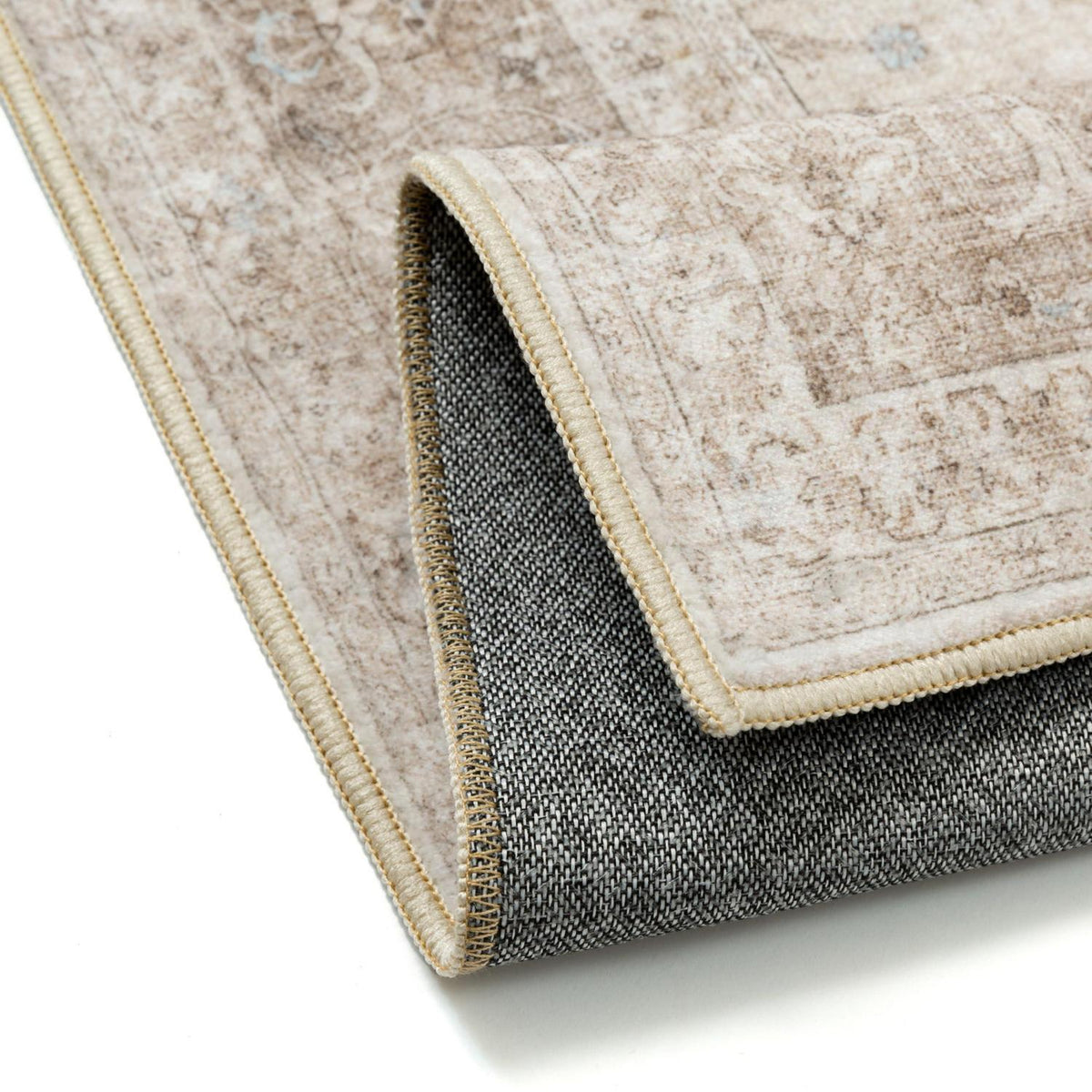 Waschbarer Beige Teppich 160x230cm – Vintage Kurzflor Wohnteppich