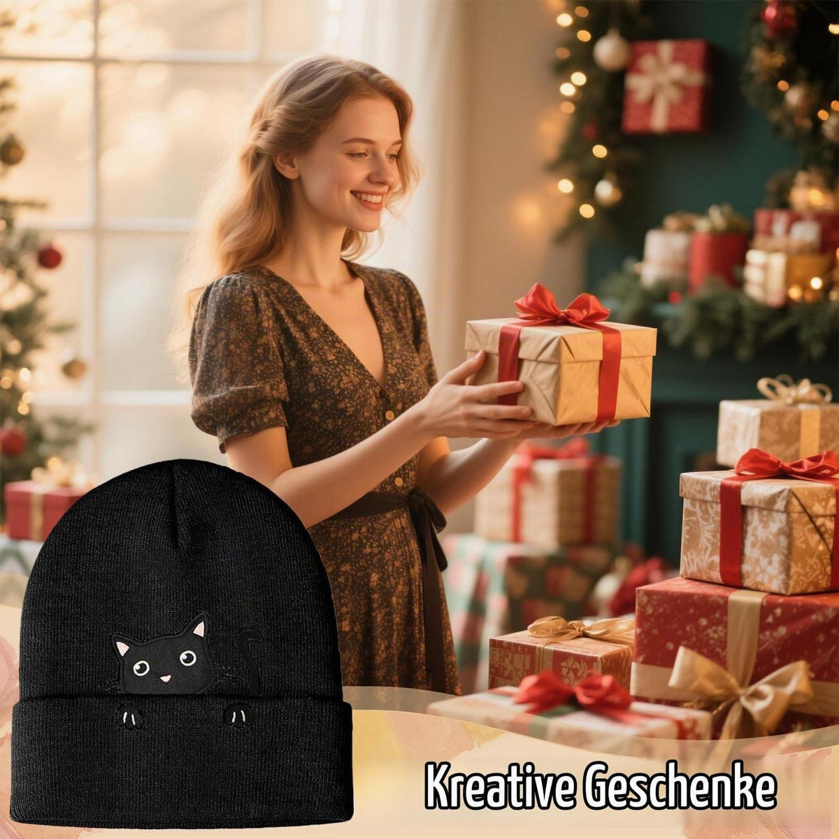 Katzenmütze Mädchen Winterbeanie Lila mit Katzenohren