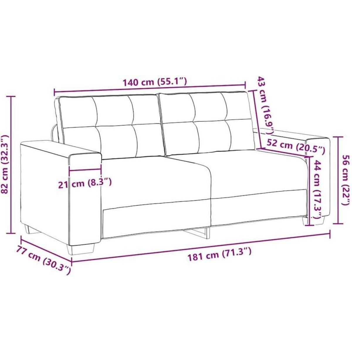 Modernes Sofa Dunkelgrün 140 cm – Stoff Sessel Wohnzimmer