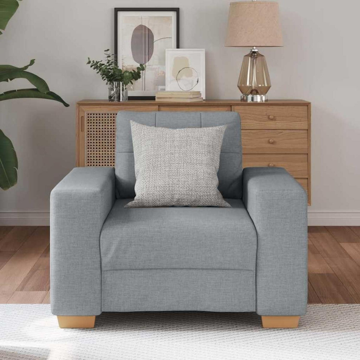 Modernes Sofa Stoff Hellgrau – Wohnzimmer Sessel 60cm