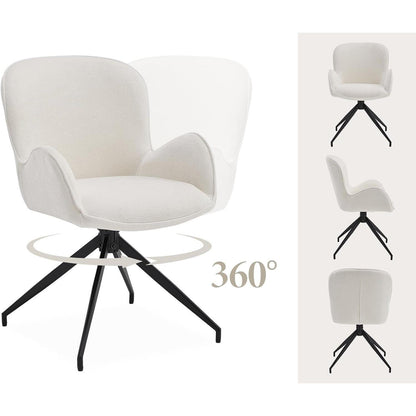 Drehbarer Esszimmerstuhl Set (4x) – Weiß, Chenille & Metall