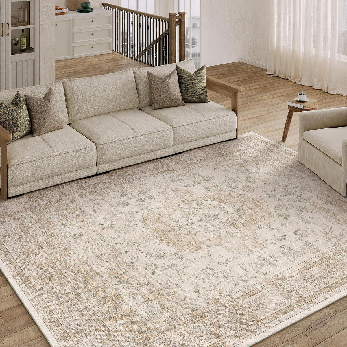 Waschbarer Vintage Teppich Beige 200x300cm Kurzflor