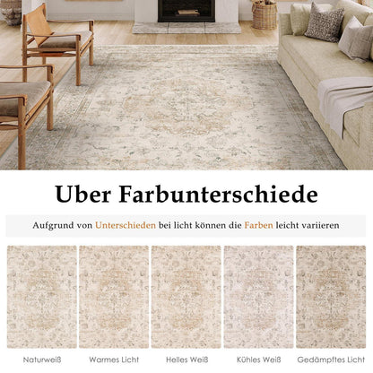 Waschbarer Vintage Teppich Beige 200x300cm Kurzflor