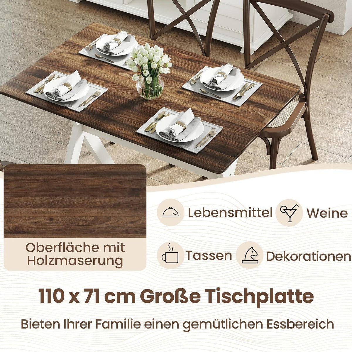 Rechteckiger Esstisch Holz mit X-Beinen – Modern & Stabil