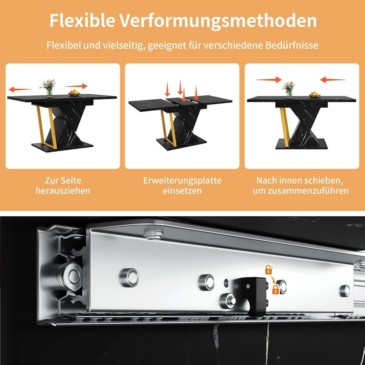 Ausziehbarer Esstisch Holz 110-140 cm mit Marmoroptik
