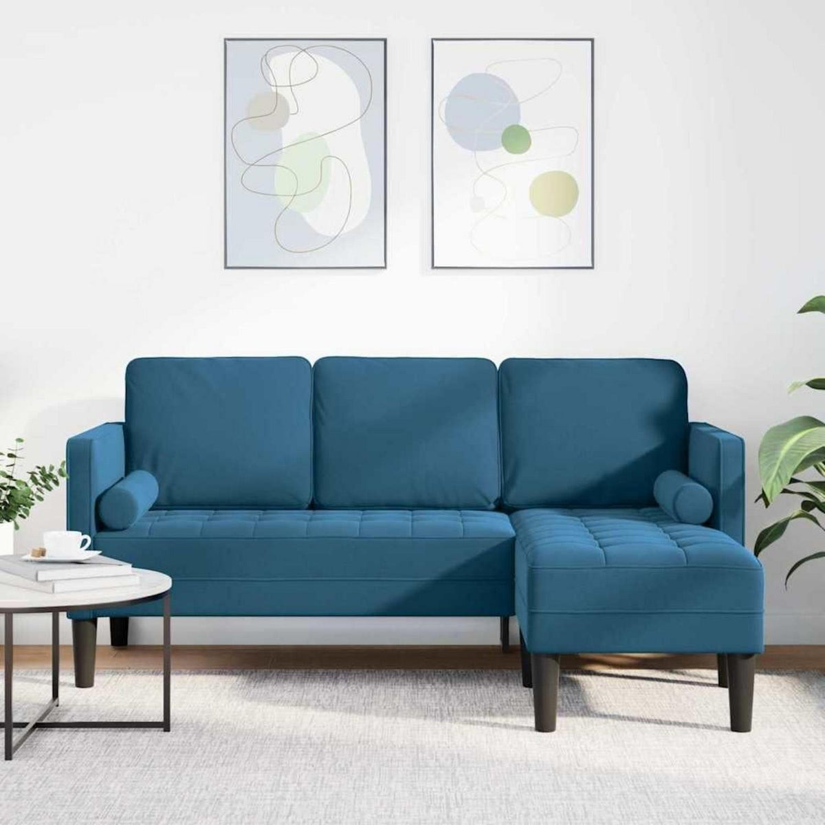 Blaues Ecksofa Samt 173x131x67cm – Modernes Wohnzimmer Sofa