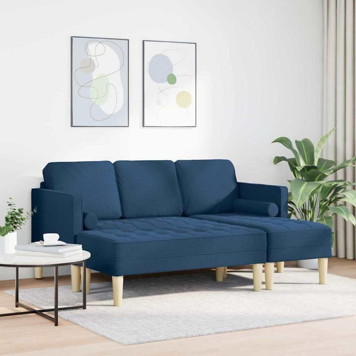 Blaues L-förmiges Ecksofa mit Stoffbezug 173x131x67cm