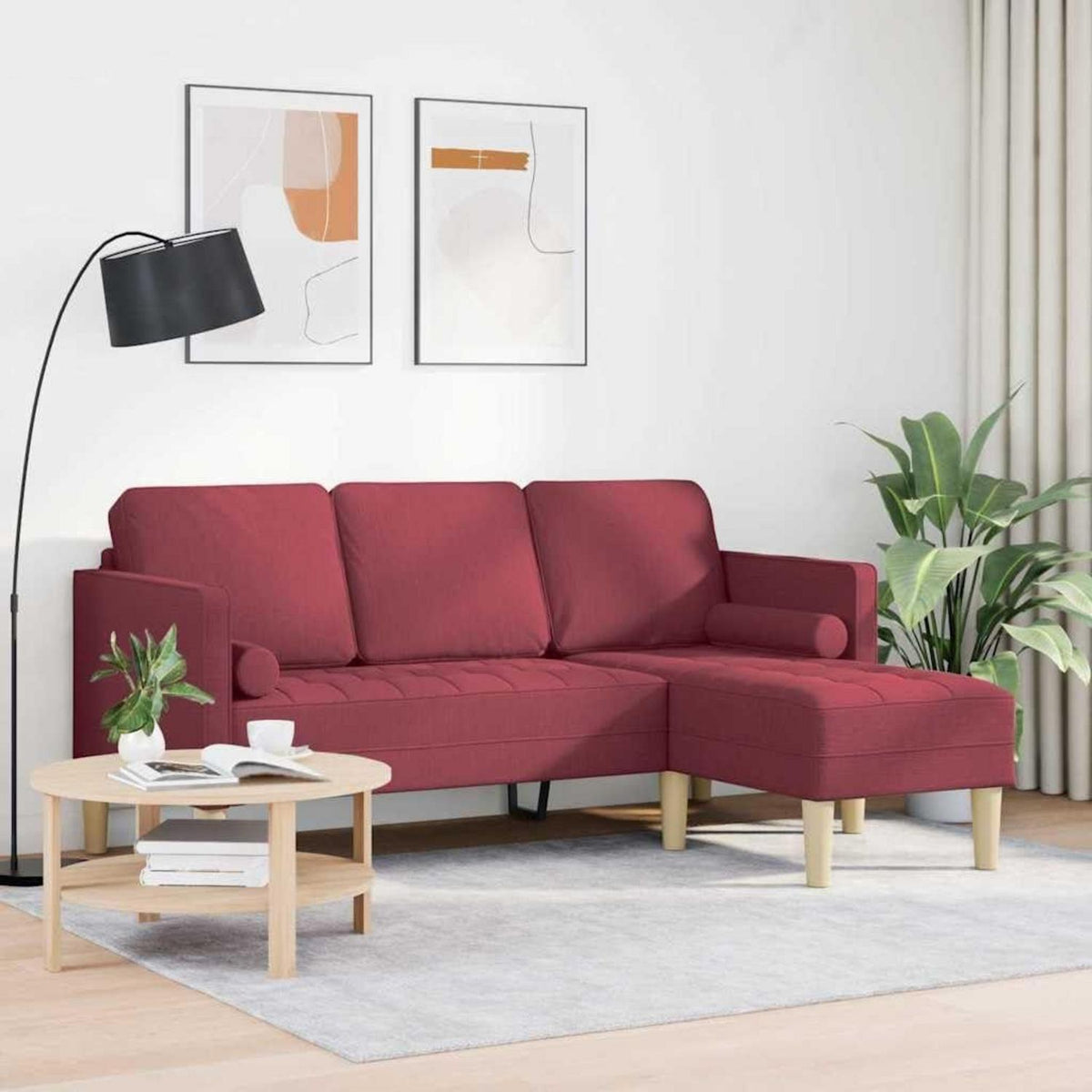 Weinrotes Ecksofa Stoff 173x131x67cm – Modernes Wohnzimmer Sofa