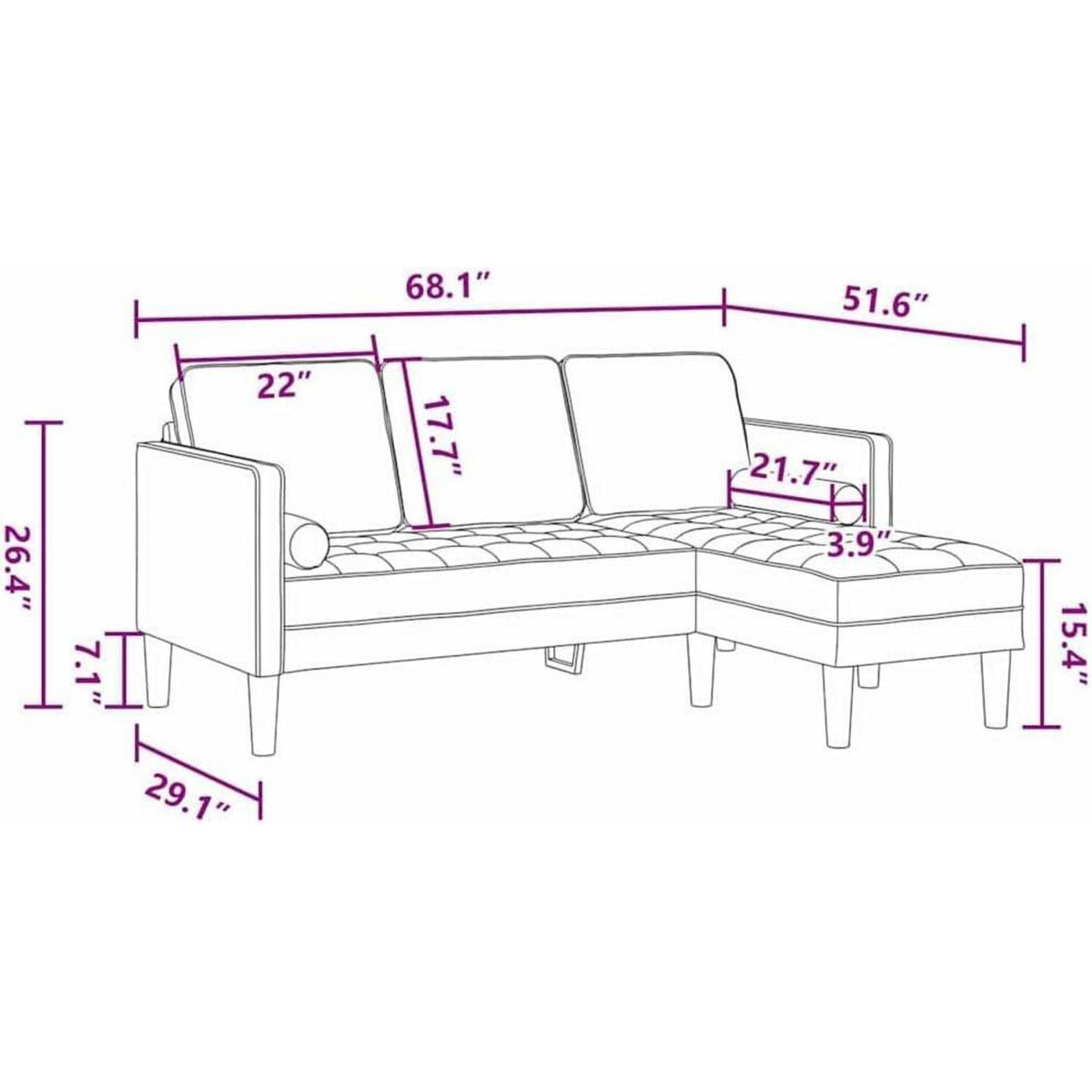 L-förmiges Ecksofa Leinen Stoffsofa 173x131x67 cm