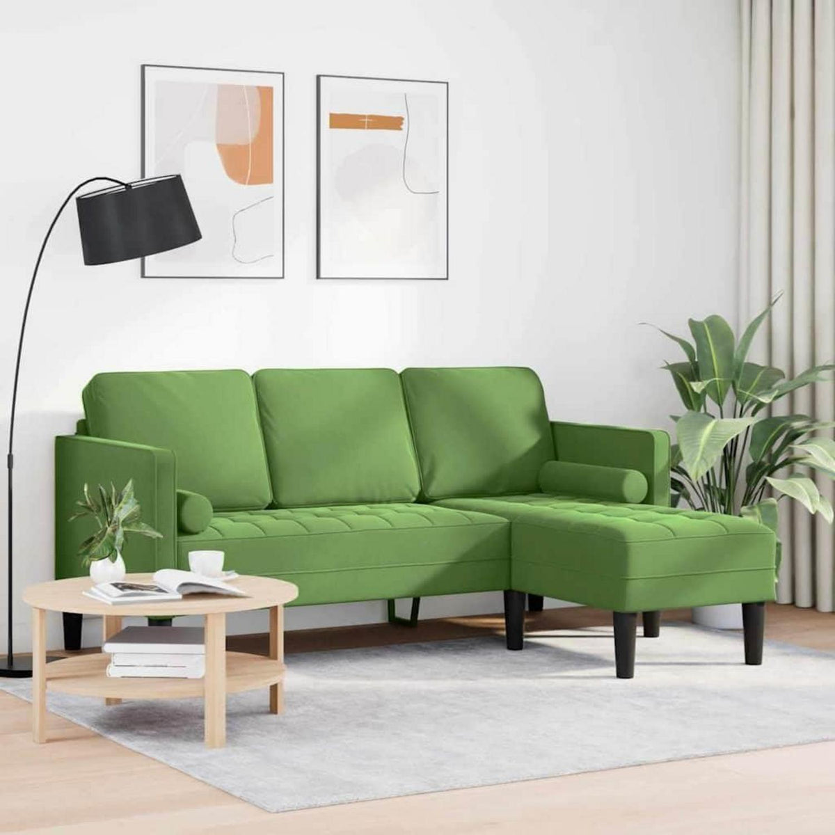 Ecksofa L-Form Hellgrün Samt 173x131x67 cm Wasserdicht