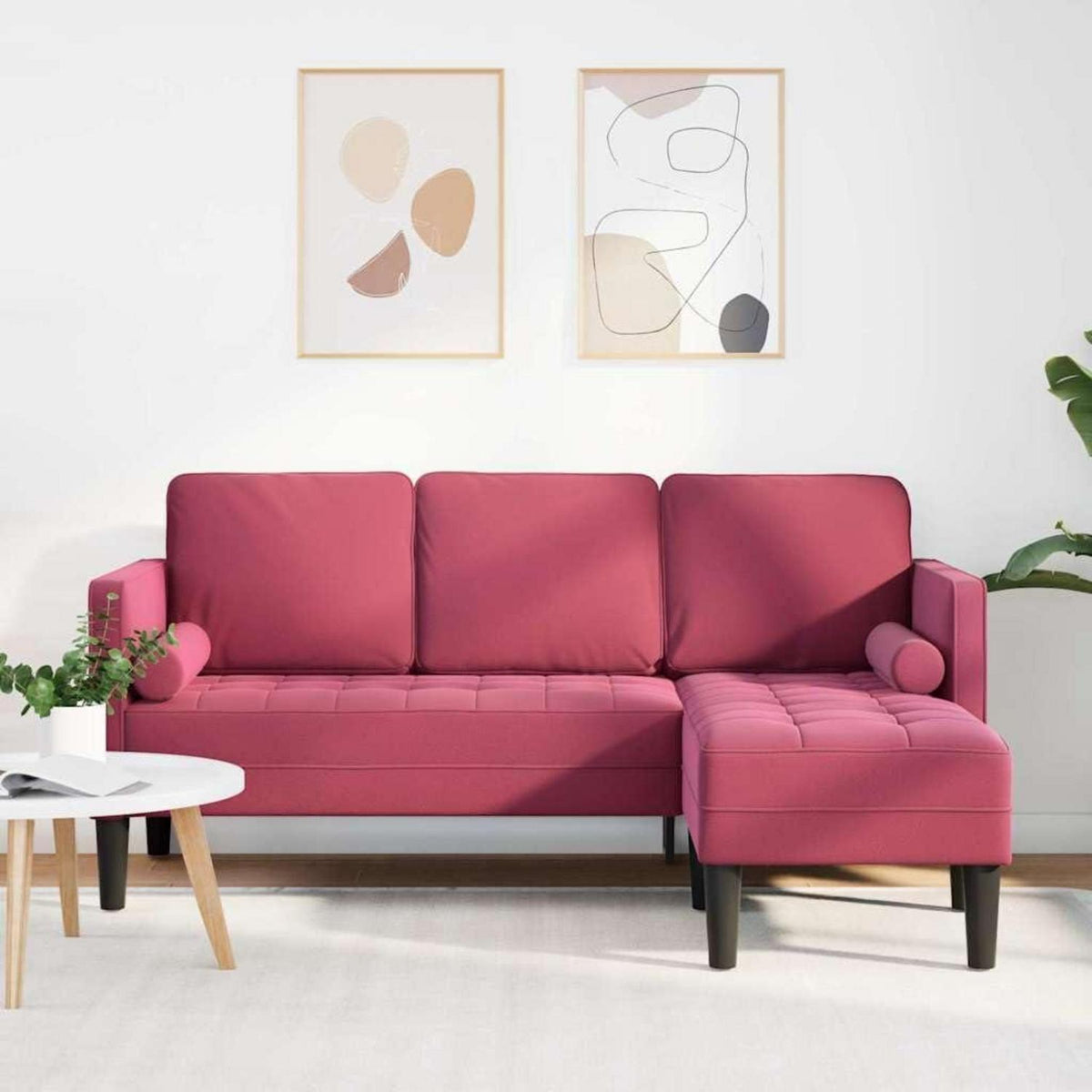 Weinrotes Ecksofa Samt 173x131x67cm – Modernes Wohnzimmer Sofa