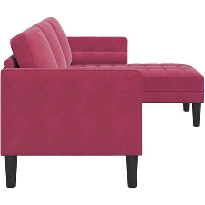 Weinrotes Ecksofa Samt 173x131x67cm – Modernes Wohnzimmer Sofa