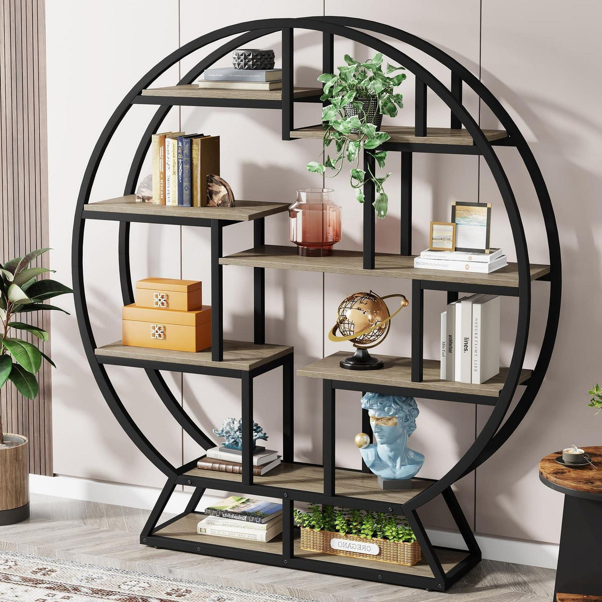 Rundes Bücherregal Industrie-Stil, 5 Etagere, 160cm hoch