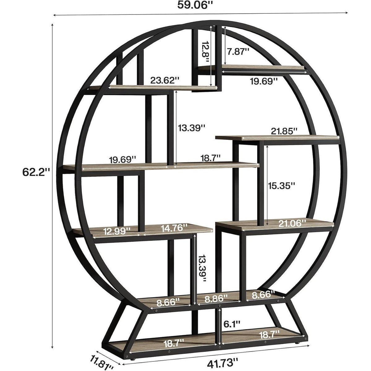 Rundes Bücherregal Industrie-Stil, 5 Etagere, 160cm hoch