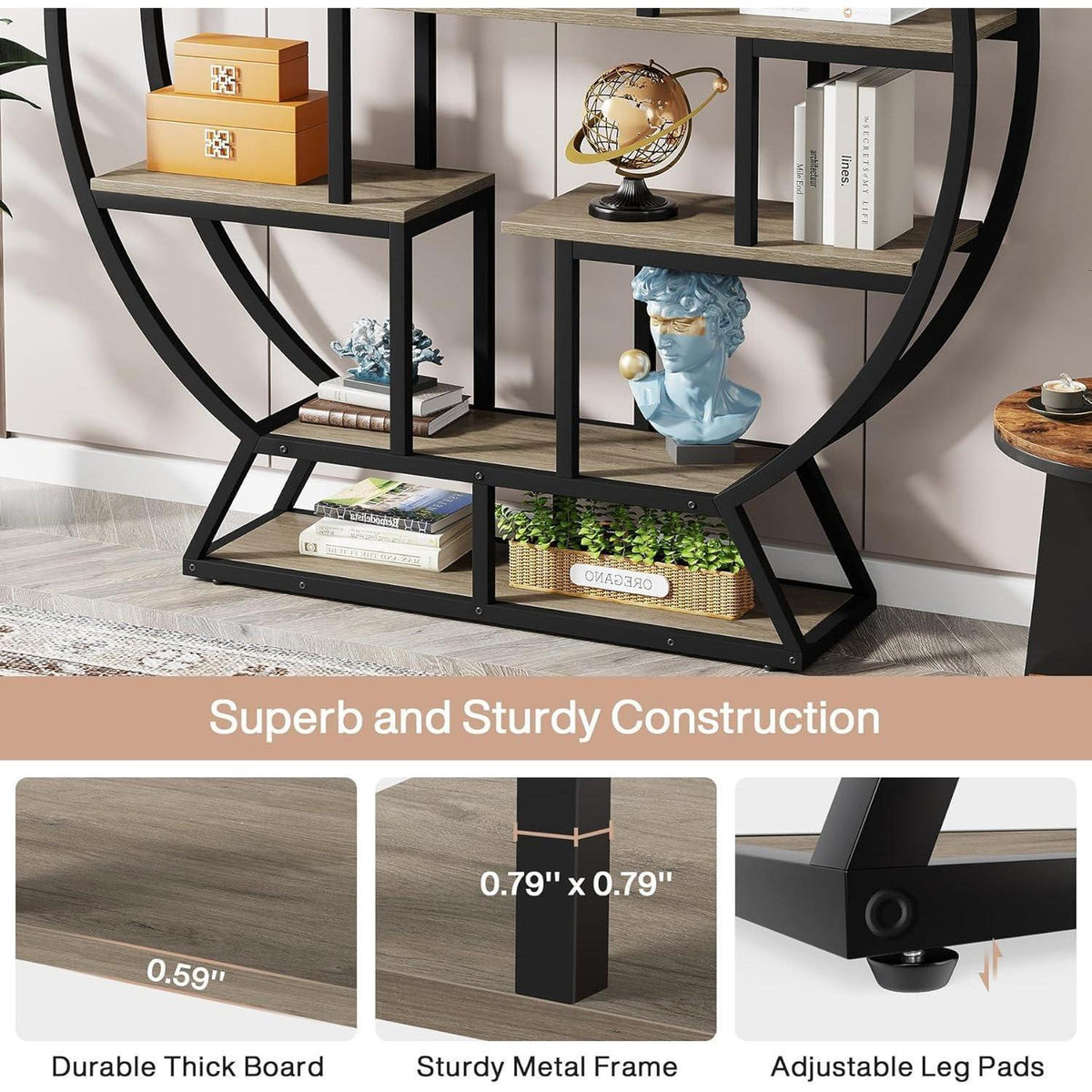 Rundes Bücherregal Industrie-Stil, 5 Etagere, 160cm hoch