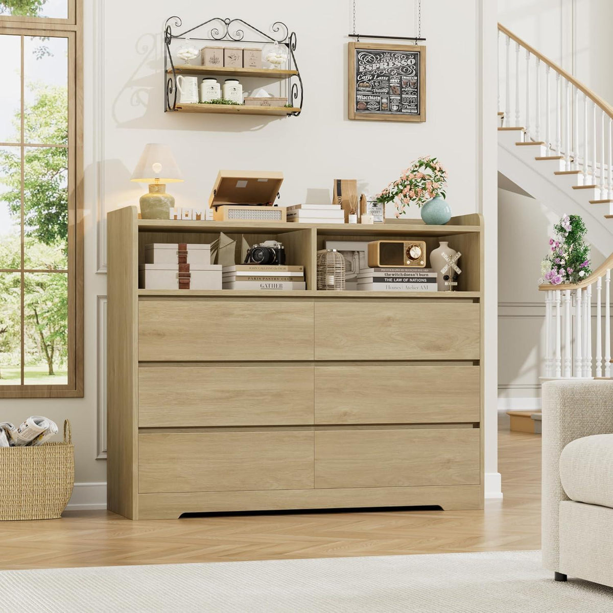Kommode 6 Schubladen Eiche 120cm - Sideboard für Schlafzimmer