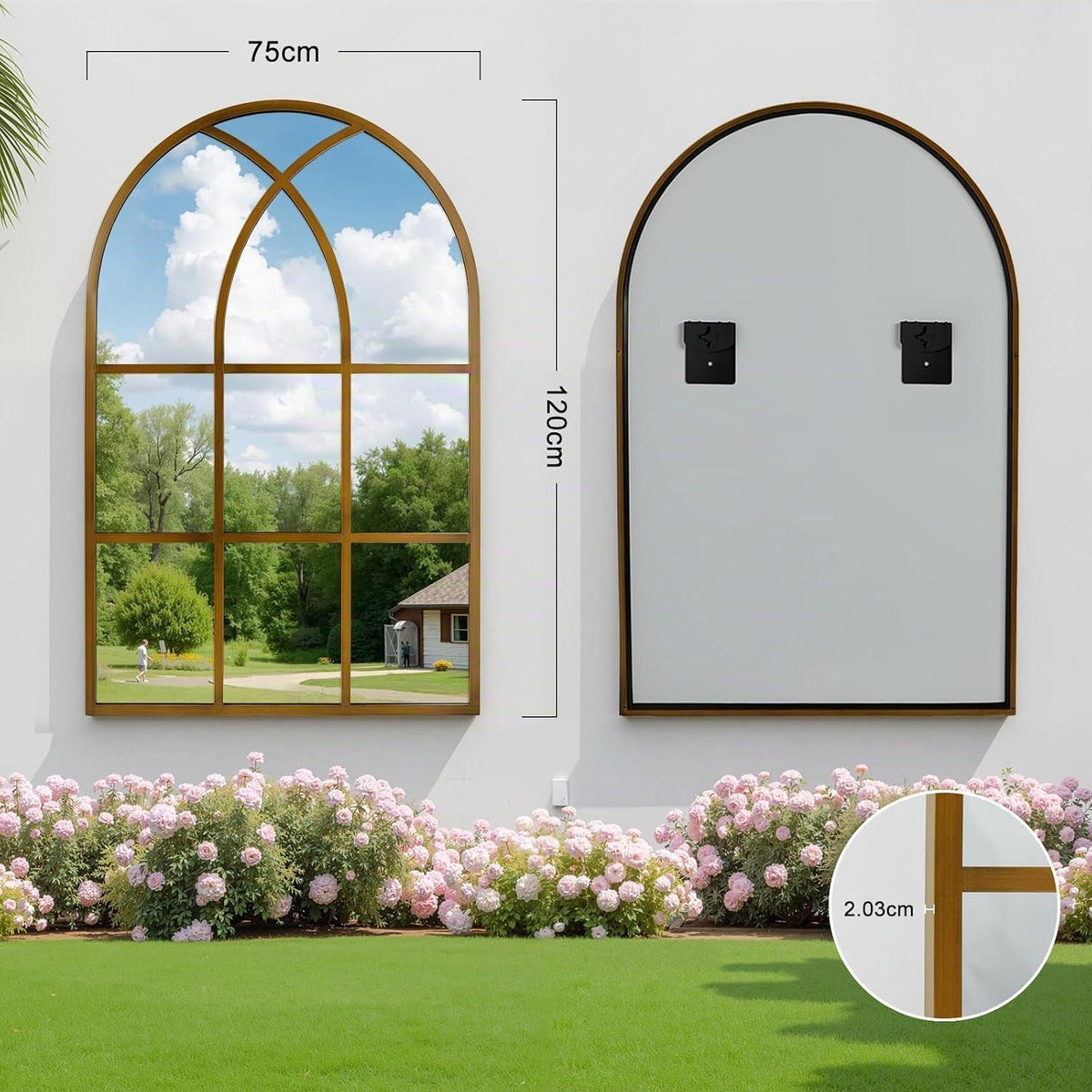 Gotischer Bogenspiegel 75x120cm - Wandspiegel für Garten & Wohnzimmer