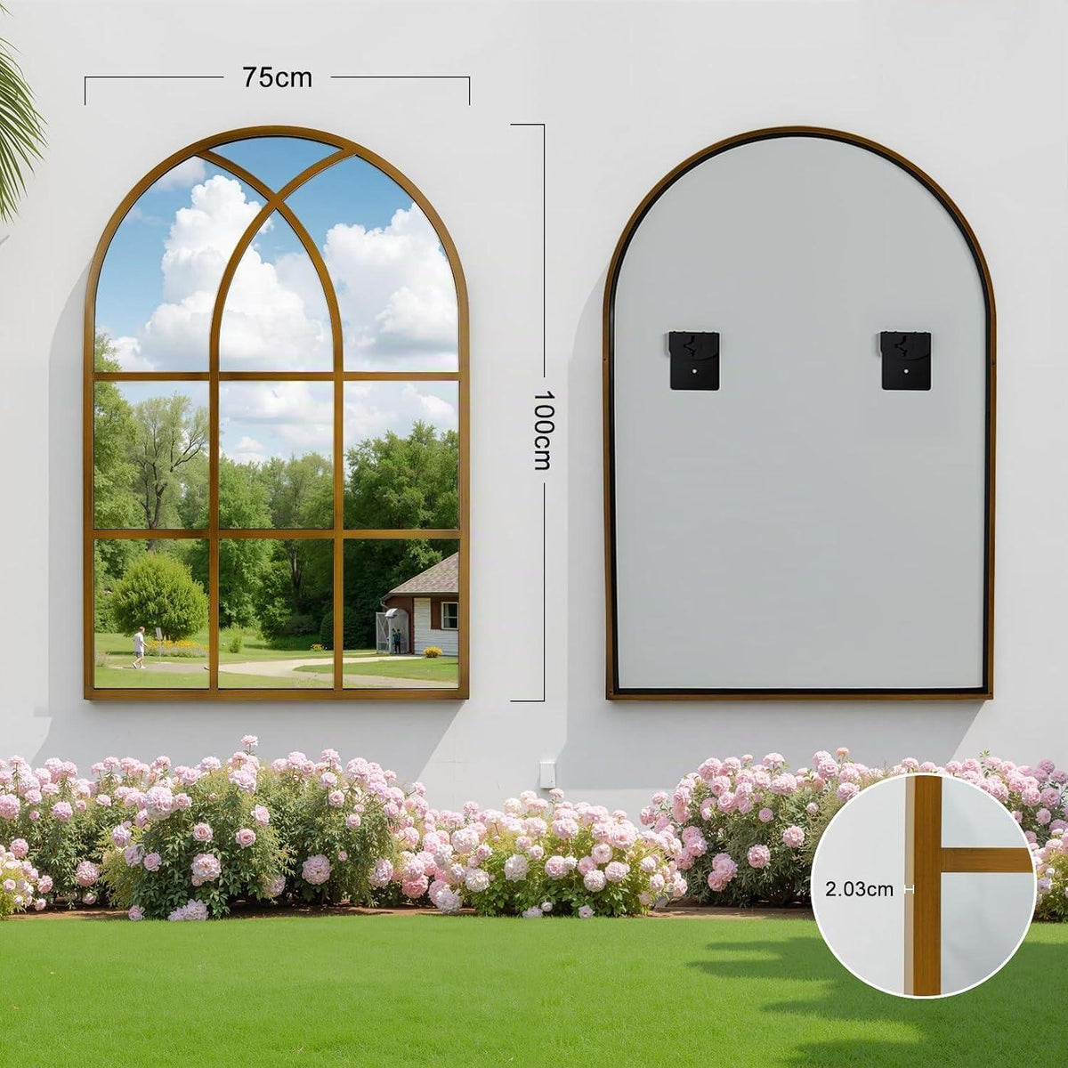 Gotischer Bogenspiegel 75x100cm – Wandspiegel für Garten & Wohnzimmer