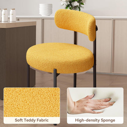 Esszimmerstühle 6er Set | Teddy Stoff Bouclé | Creme Weiß & Gelb