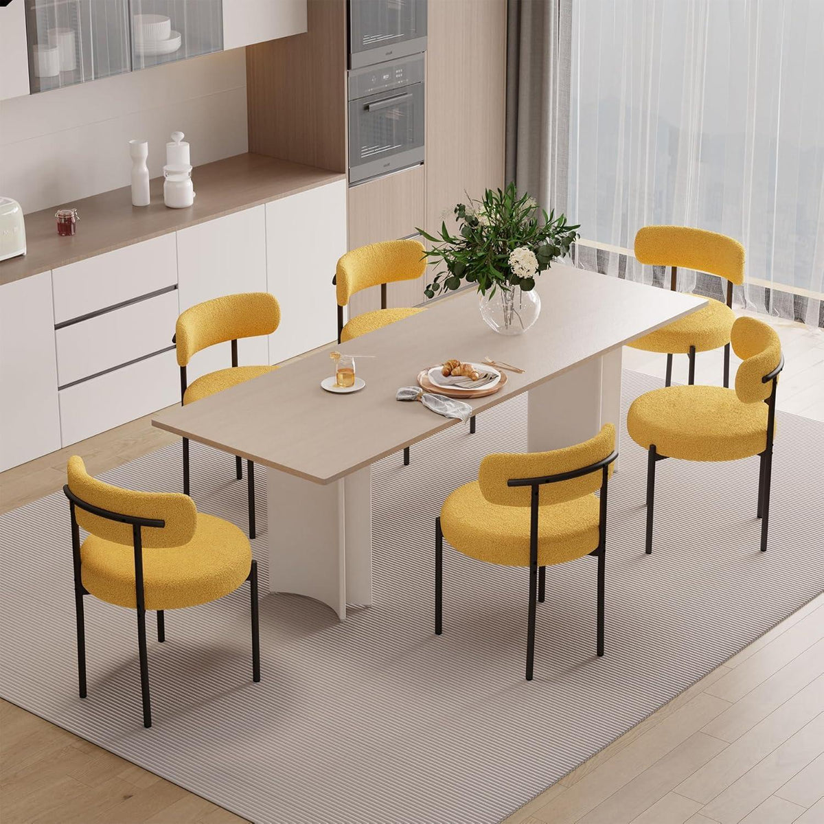 Gepolsterte Esszimmerstühle 6er Set Creme Weiß & Gelb