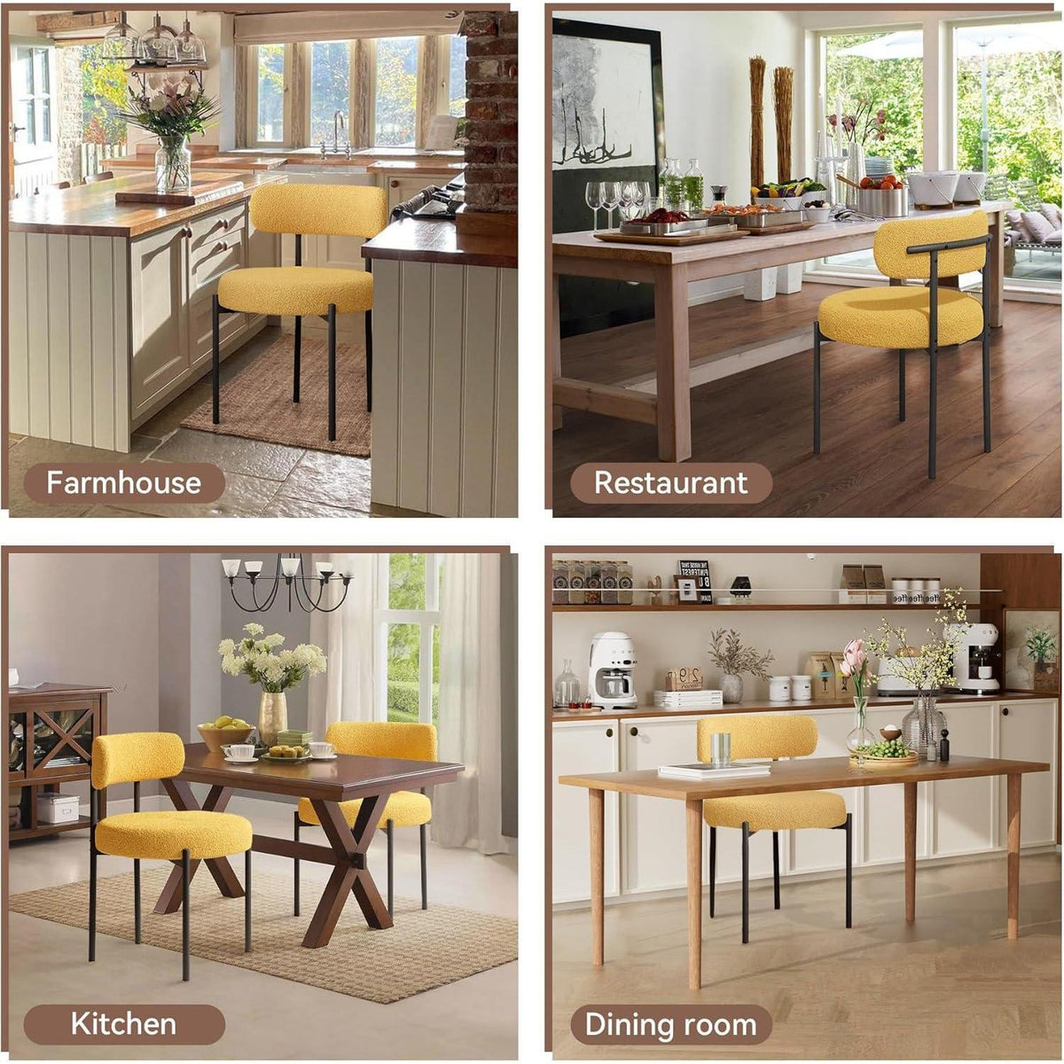 Gepolsterte Esszimmerstühle 6er Set Creme Weiß & Gelb