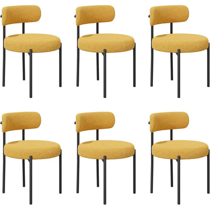 6 Esszimmerstühle Bouclé Stoff Creme Weiß Mid-Century Design