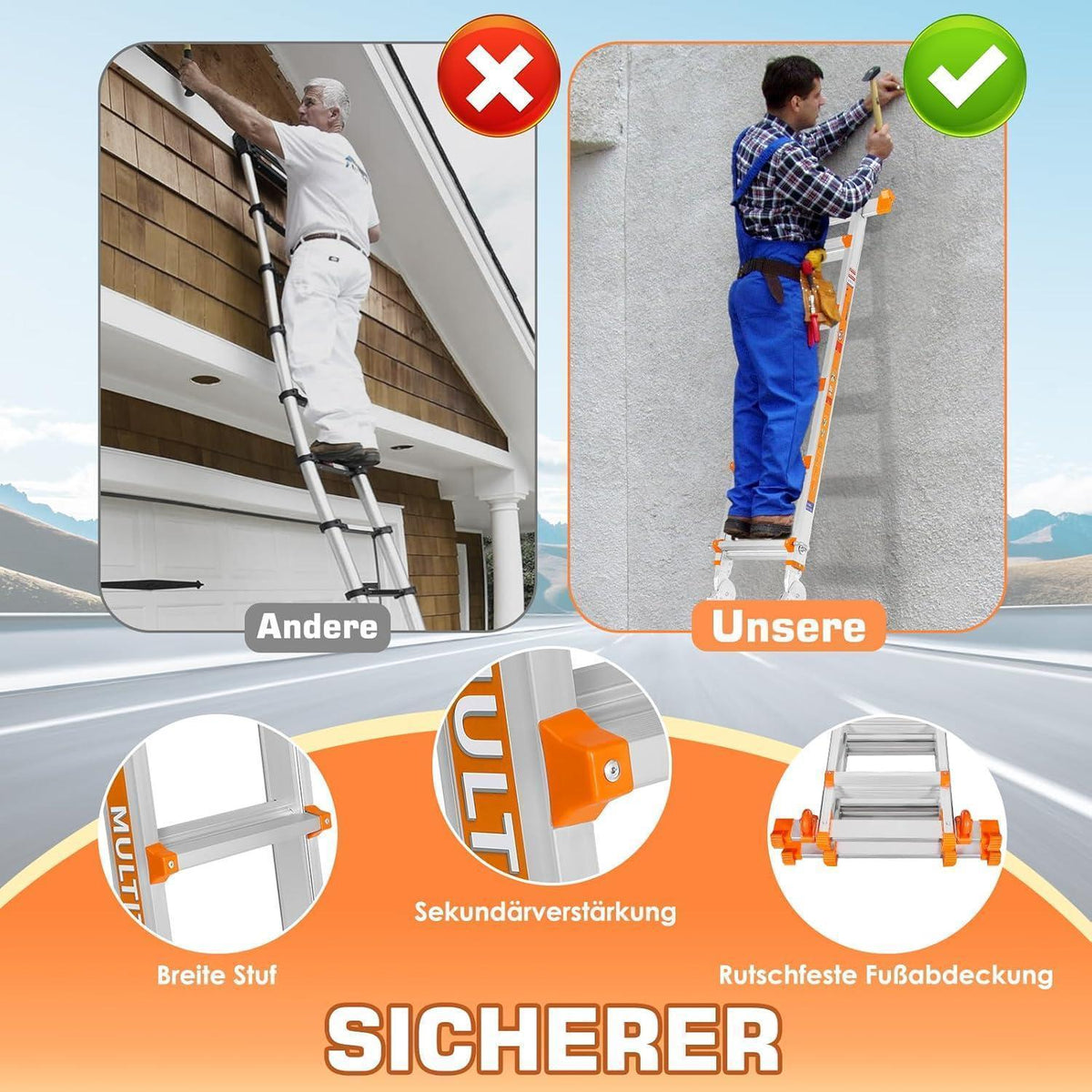 6-Stufen Mehrzweckleiter – Stehleiter & Ausziehleiter 6m