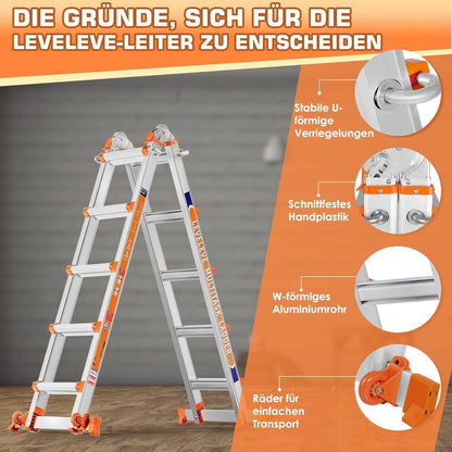5-Stufen Mehrzweckleiter – Stehleiter & Ausziehleiter 5m