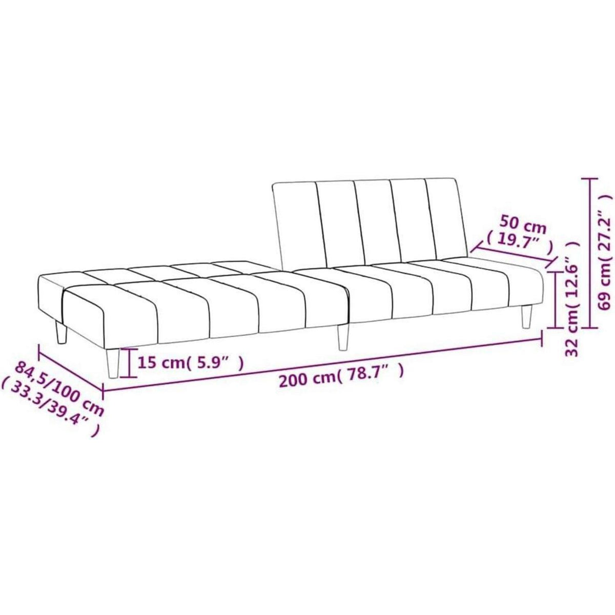 Klappbares Schlafsofa Rosa Samt – 2-Sitzer Couch mit Bettfunktion