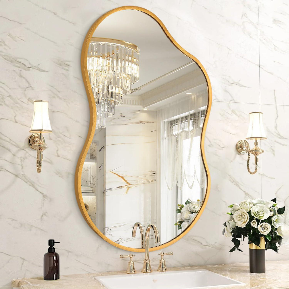Asymmetrischer Wandspiegel Gold 40x65cm – Moderner Deko Spiegel