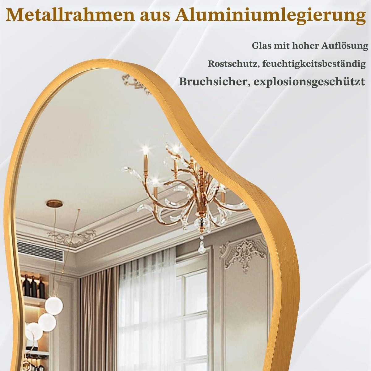 Asymmetrischer Wandspiegel Gold 40x65cm – Moderner Deko Spiegel