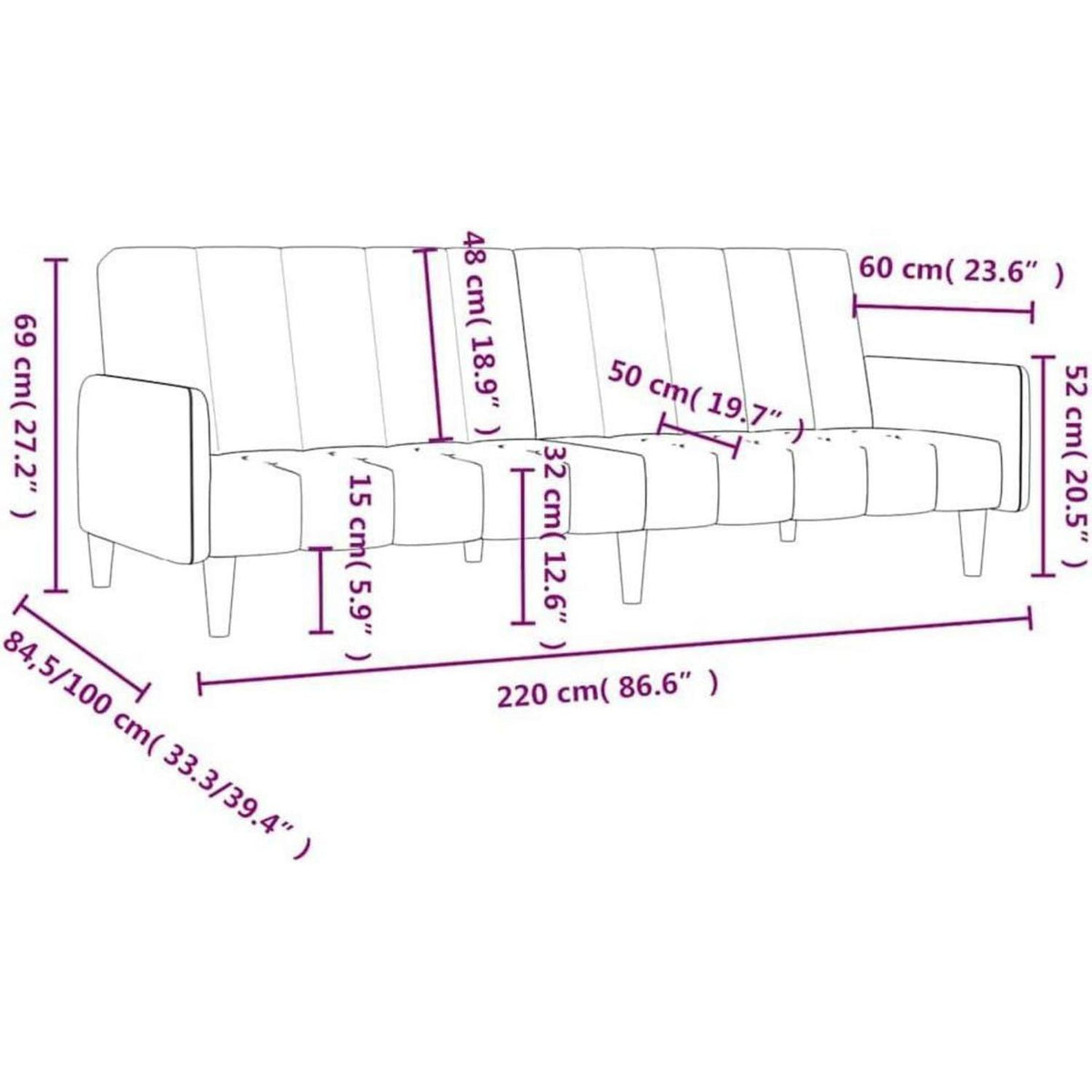 Schlafsessel Creme Samt – 2-Sitzer Klappsofa mit Bettfunktion
